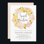 Invitación Peach Peach Peony Wreath Sweteen<br><div class="desc">Invite a los invitados a su evento con esta dulce invitación de personalizable dieciséis. Cuenta con una corona de peones rosa y melocotón. Personalice esta invitación botánica añadiendo sus detalles. Esta florida invitación a dieciséis días festivos es perfecta para eventos de primavera y jardín.</div>
