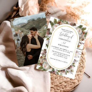 Invitación Peach Peach Pink Boho Watercolor Winter Floral Bod