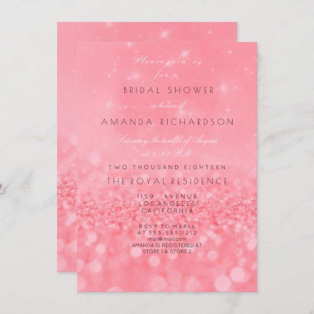 Invitación Peach Peach Pink Candy Sparkly Purpurina Brillante (Anverso / Reverso)
