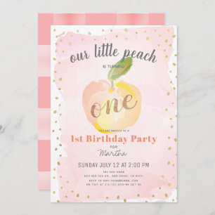 Invitación Peach Peach Pink x Gold Chica Primer Cumpleaños