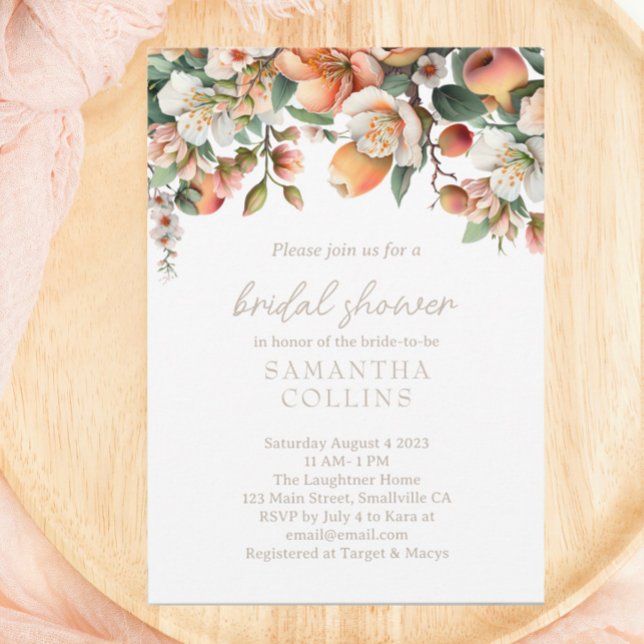Invitación Peach Peach Sage Green Floral Bridal Shower (Subido por el creador)