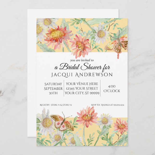 Invitación Peach Peach Yellow White Floral Brillante (Anverso / Reverso)