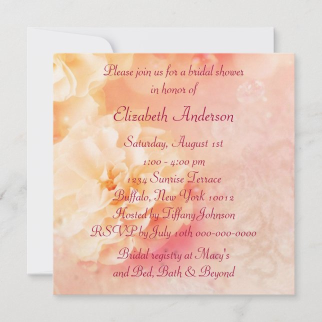 Invitación Peach Pearl Rosa Diamonds Peach Bridal Shower (Anverso)
