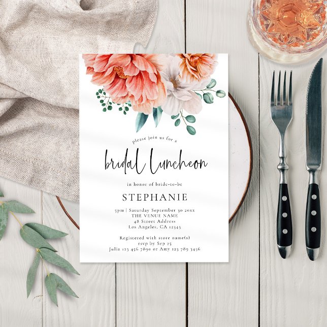 Invitación Peach Peonies Florals Bridal Luncheon Shower (Subido por el creador)