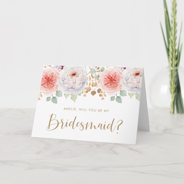 Invitación Peach Peony Gold Lees Serás Mi Novia (Anverso)