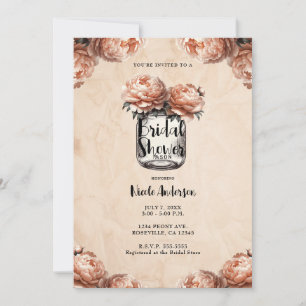 Invitación Peach Peony Mason Jar Rustic Bridal Shower