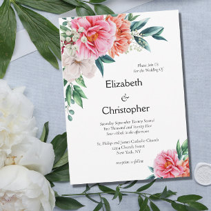 Invitación Peach Peony Peonies Boda de Eucaliptos Florales