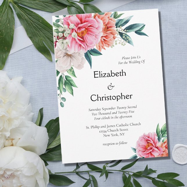 Invitación Peach Peony Peonies Boda de Eucaliptos Florales (Subido por el creador)