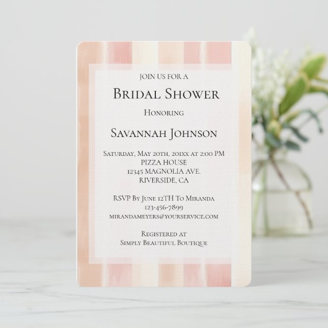 Invitación Peach Pink Cream Stripes Bridal Shower (Anverso de pie)