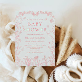 Invitación Peach Pink Garden Chinoiserie Baby Shower