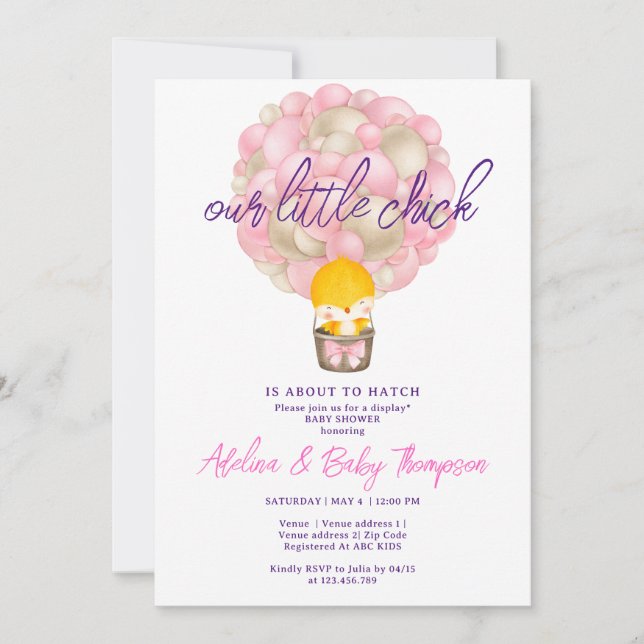 Invitación Peach Pink Little Chick A Punto De Pegar Baby Show (Anverso)
