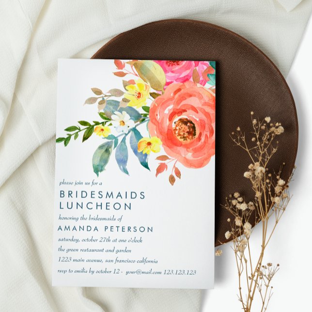 Invitación Peach Pink Peonies Bridesmaids Boda del almuerzo (Subido por el creador)