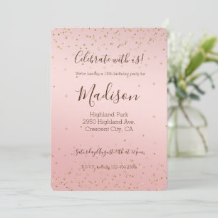 Invitación Peach Pink Rubor Gold Glitz Confetti Sparkle