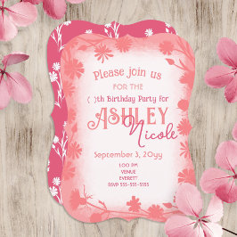 Invitación Peach, Pink Wild Flowers Border Fiesta de Cumpleañ