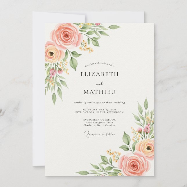 Invitación Peach Pristine Spring Wedding (Anverso)