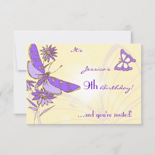 Invitación Peach Purple Butterfly Invitation Card (Anverso)