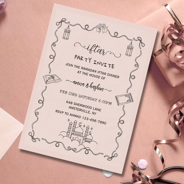 Invitación Peach Ramadan Bow doodle ramadan iftar invitation (Subido por el creador)