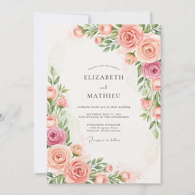 Invitación Peach Resplendent Spring Wedding (Anverso)