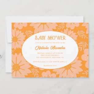 Invitación Peach retro Vintage Fuzz Color Naranja Flor Patina