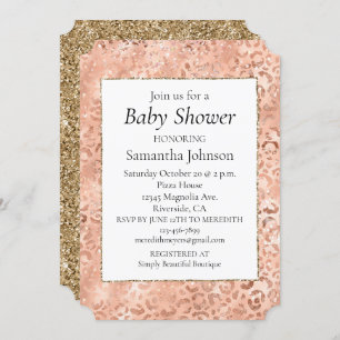 Invitación Peach Rosa Gold Leopard Print