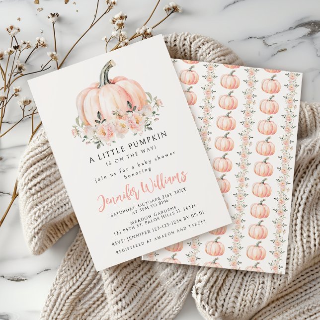 Invitación Peach rosa pequeño calabaza bebé ducha de bebé (Subido por el creador)