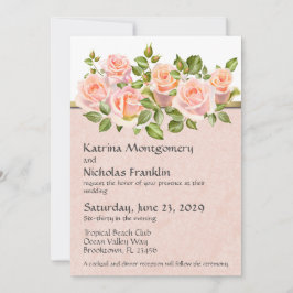 Invitación Peach Rosas on White with Gold Boda