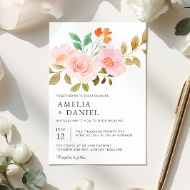 Invitación Peach Rose Floral Wedding Invitation