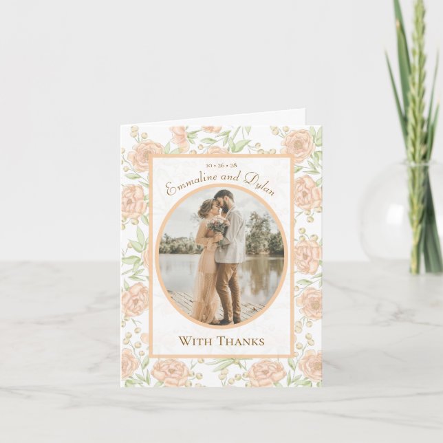 Invitación Peach Rose Wedding Thank You Cards Photo (Anverso)