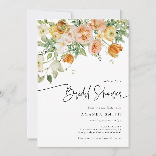 Invitación Peach Rubor Floral Greeneration Summer Bridal Show (Anverso)
