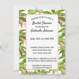 Invitación Peach Rubor Green Palm Tree Summer Shower Fiesta