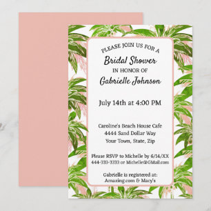 Invitación Peach Rubor Green Palm Tree Summer Shower Fiesta