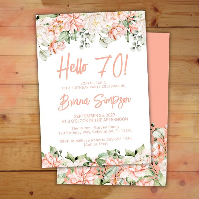 Invitación Peach Rubor Ivory Floral 70 cumpleaños (Subido por el creador)