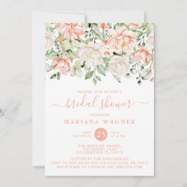 Invitación Peach Rubor Ivory Floral Bridal Shower