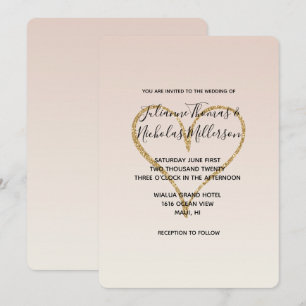 Invitación Peach Rubor Ombre Gold Glitzy Heart