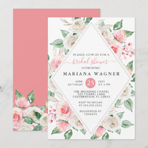 Invitación Peach Rubor Pink Floral Bridal Shower