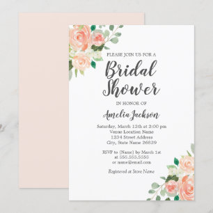 Invitación Peach Rubor Watercolor Floral Bridal Shower