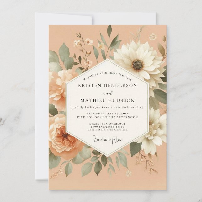 Invitación Peach Serene Flora Wedding (Anverso)