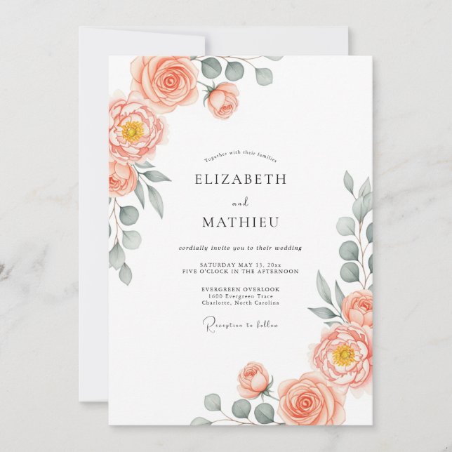 Invitación Peach Stately Spring Wedding (Anverso)