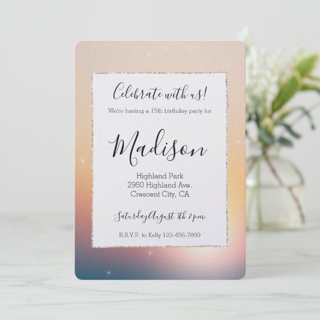 Invitación Peach Sunrise Sparkle Cumpleaños