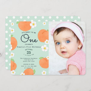 Invitación Peach Sweet to Be One First Birthday Photo