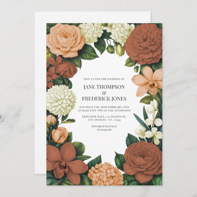 Invitación Peach, Terracotta & Cream Floral Wedding (Anverso / Reverso)