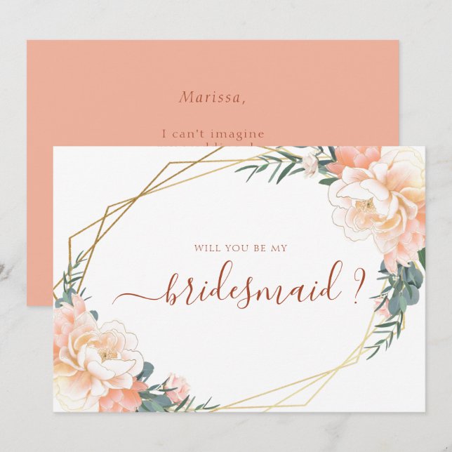 Invitación Peach Terracotta Gold Serás Mi Novia (Anverso / Reverso)