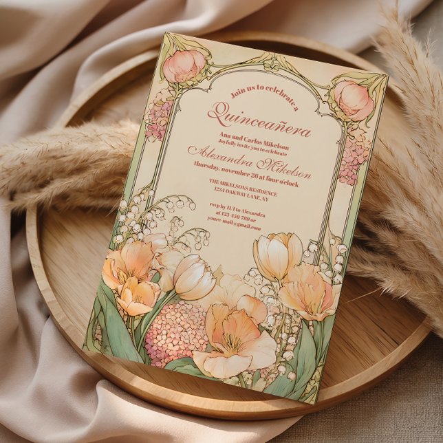 Invitación Peach Tulip Quinceañera Celebration (Subido por el creador)