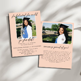 Invitación Peach Two Photo Script Graduation Announcement