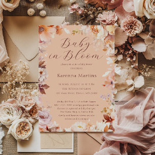 Invitación Peach Vintage Floral Caída Bebé En La Ducha De Blo