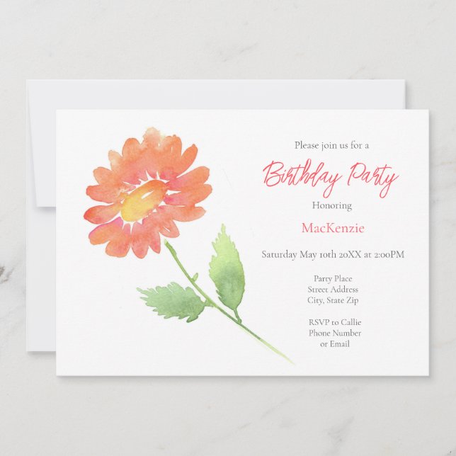 Invitación Peach Watercolor Daisy (Anverso)