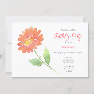Invitación Peach Watercolor Daisy