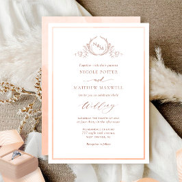 Invitación Peach Watercolor Elegante Boda Monograma
