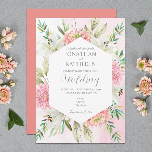 Invitación Peach Watercolor Floral Wedding Invitation (Subido por el creador)