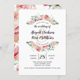 Invitación Peach Watercolor Floral Wreath Boda de Moda
